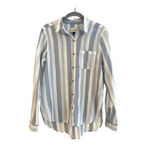 Universal Thread~ Womens Small Blue White Striped Button Down Cotton Top Blouse